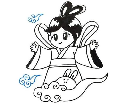 嫦娥奔月簡筆畫卡通