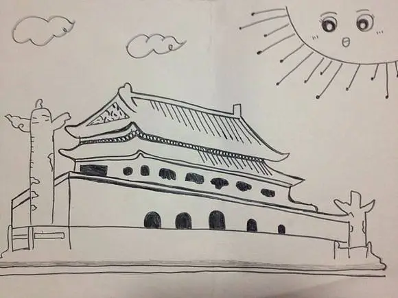 白云太陽(yáng)和天安門簡(jiǎn)筆畫(huà)