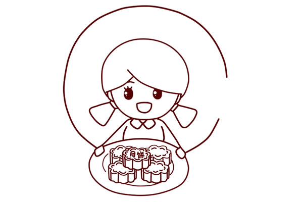 中秋節端著月餅的小女孩簡筆畫 中秋節端著月餅的小女孩簡筆畫