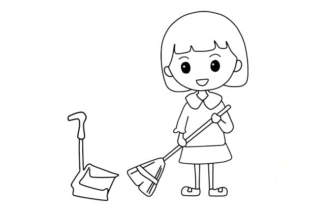 五一勞動節做家務的小女孩簡筆畫