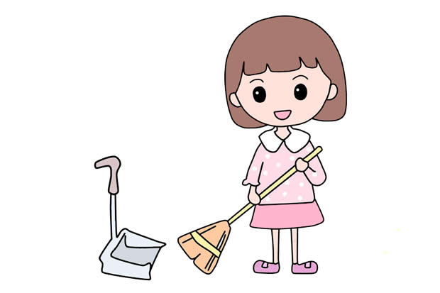 五一勞動節做家務的小女孩簡筆畫