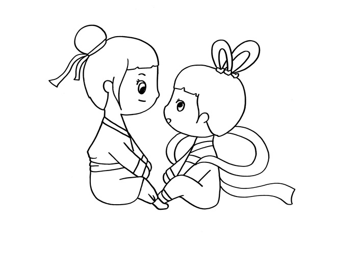 七夕節牛郎織女相愛簡筆畫