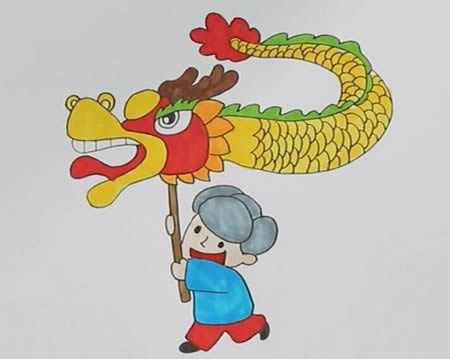 春節(jié)小朋友舞龍的簡(jiǎn)筆畫