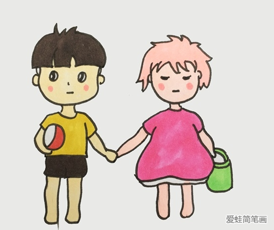 牽手的波妞和宗介簡筆畫