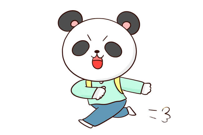 去上學(xué)的卡通熊貓簡(jiǎn)筆畫教程