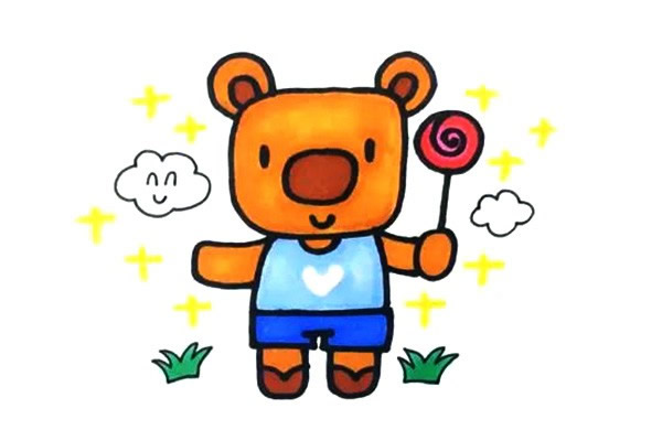 拿著棒棒糖的卡通小熊簡筆畫