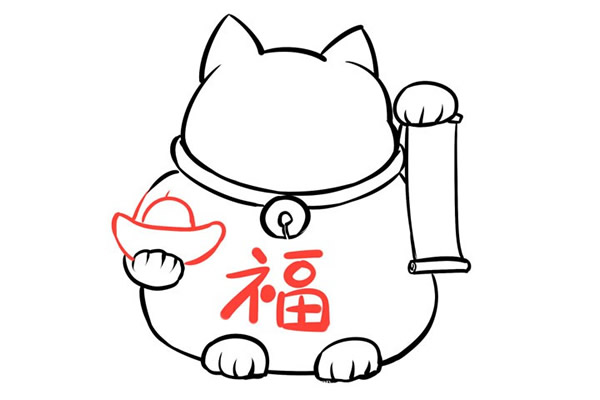 招財貓簡筆畫步驟教程