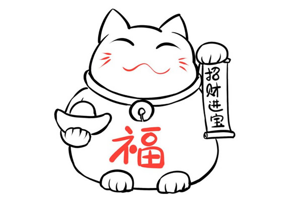招財貓簡筆畫步驟教程