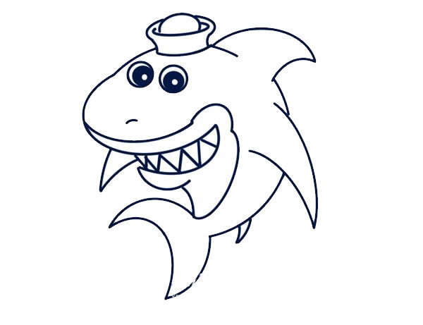 戴著帽子的卡通鯊魚簡筆畫 戴著帽子的卡通鯊魚簡筆畫