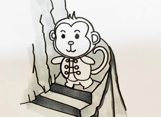 下山的卡通小猴子簡筆畫