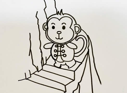 下山的卡通小猴子簡筆畫