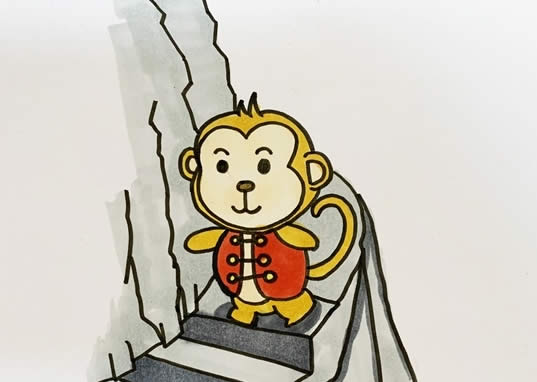 下山的卡通小猴子簡筆畫