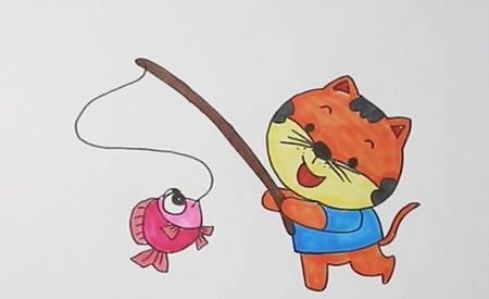 小貓釣魚的簡筆畫