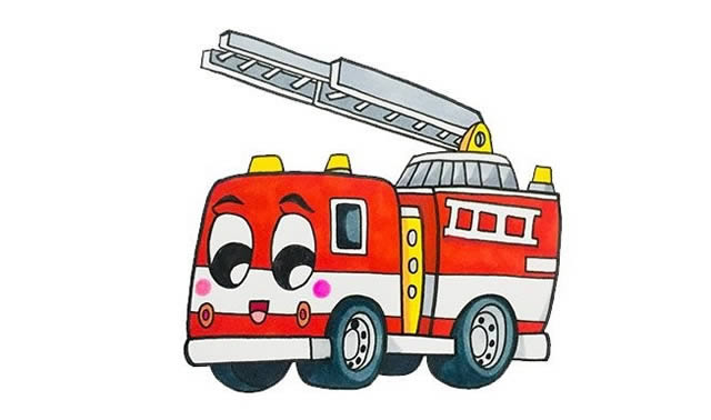 兒童卡通消防車簡筆畫