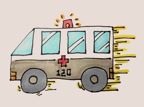 飛馳中的救護車簡筆畫