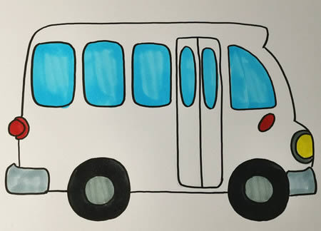 校車(chē)巴士簡(jiǎn)筆畫(huà)步驟圖解 彩色畫(huà)法
