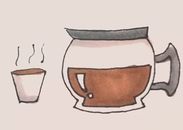 咖啡壺倒一杯咖啡簡筆畫