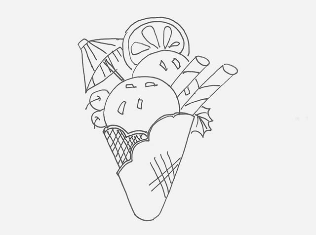非常漂亮的冰激凌甜筒簡筆畫