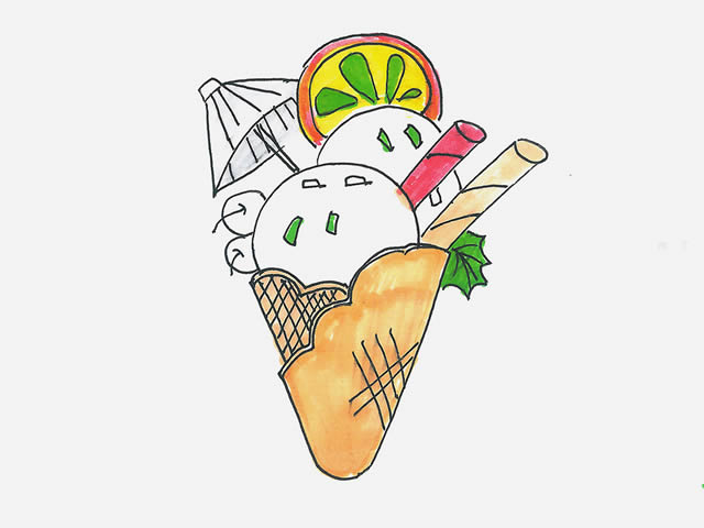 非常漂亮的冰激凌甜筒簡筆畫