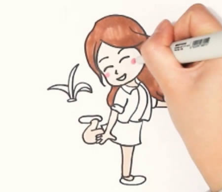 踢毽子的小女孩簡筆畫