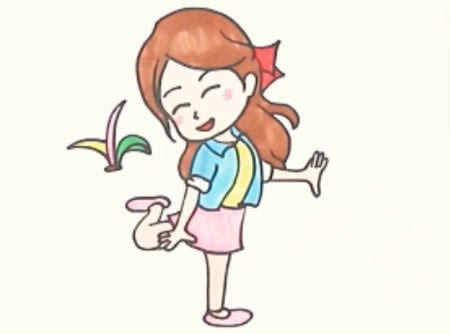 踢毽子的小女孩簡筆畫