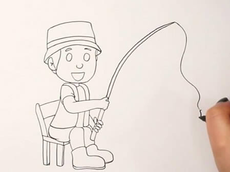 在釣魚的男孩簡筆畫