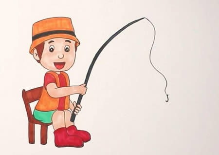 在釣魚的男孩簡筆畫