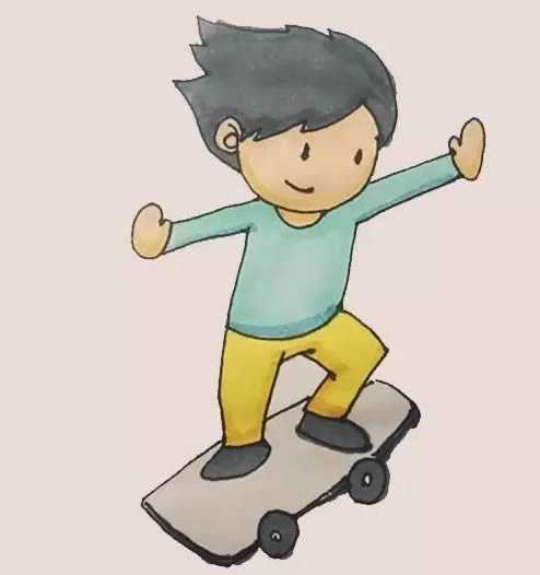玩滑板的小朋友簡筆畫