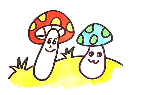 可愛的彩色蘑菇簡筆畫