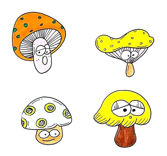 漂亮的彩色蘑菇簡筆畫