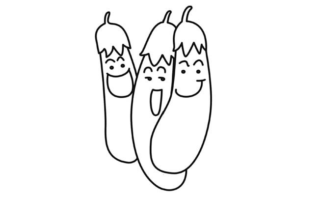 開心的茄子卡通簡筆畫